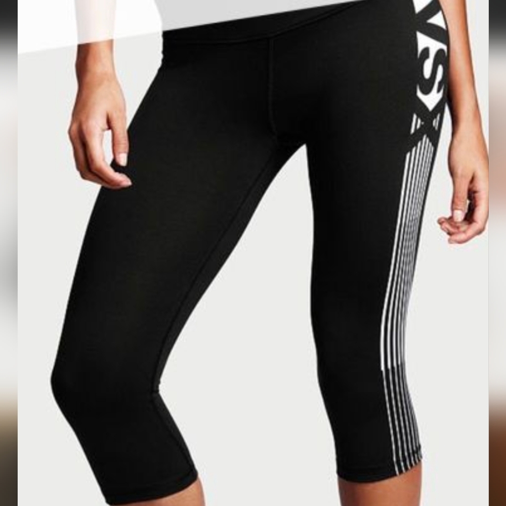 Victoria's Secret Black and White Striped Capri Leggings - Picture 1 of 5